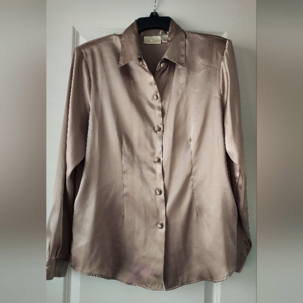 Vintage Christie & Jill Gold Button Up Blouse Size 12 Silky Holiday Party READ